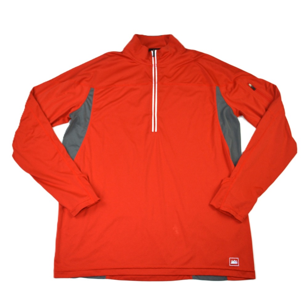 REI Mens XL Red Grey Quarter Zip Pullover Long Sleeve Hiking Running‎ Shirt